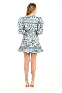 Eleanor Mabelline Print V-Neck Tiered Mini Dress