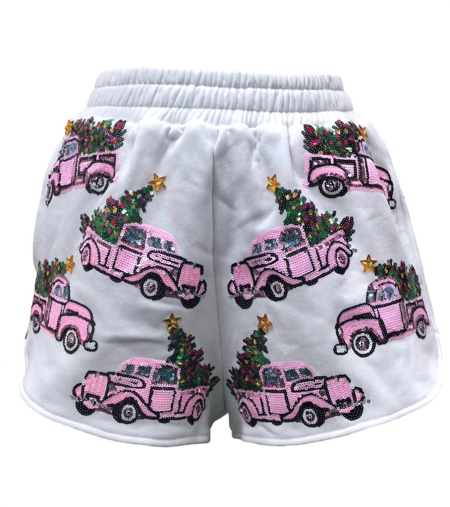 QUEEN OF SPARKLES Truck With Christmas Tree Shorts in white - women's shorts - view 11
