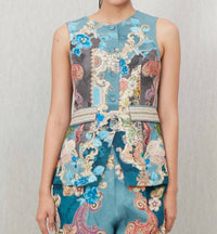 RANNA GILL Soline Round Neck Waist Coat in multi color - women's jacket
