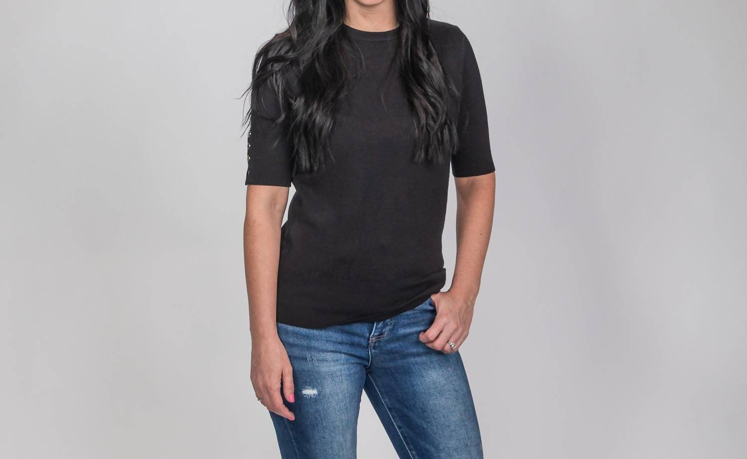 Vine & Love - Ava Button Detail Knit Sweater Top