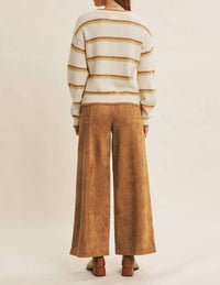 In February Cozy Charm To Autumn Plan Stripe Cardigan in cream multi - women's cardigan - detail view