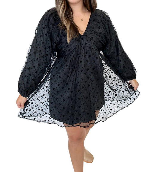 Storia - Kaitlyn Puff Sleeve Swing Dress with Velvet Hearts