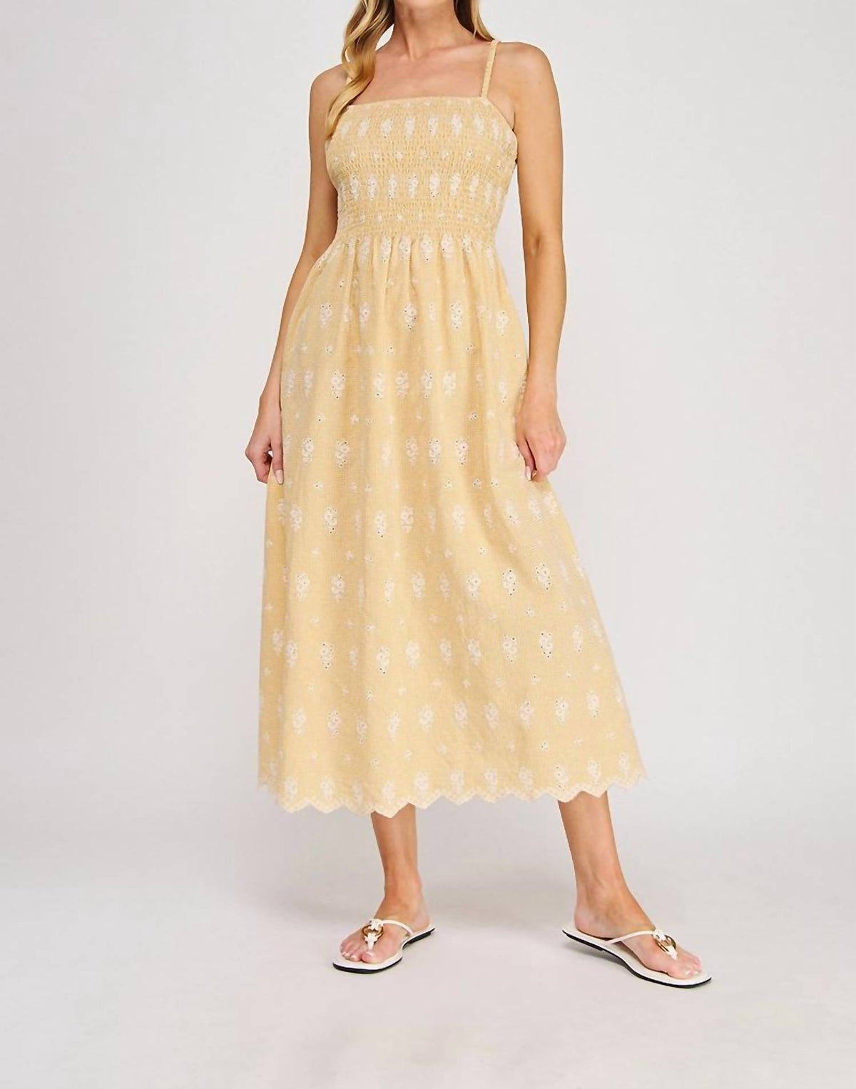 Allie Rose - Floral Embroidered Gingham Midi Dress