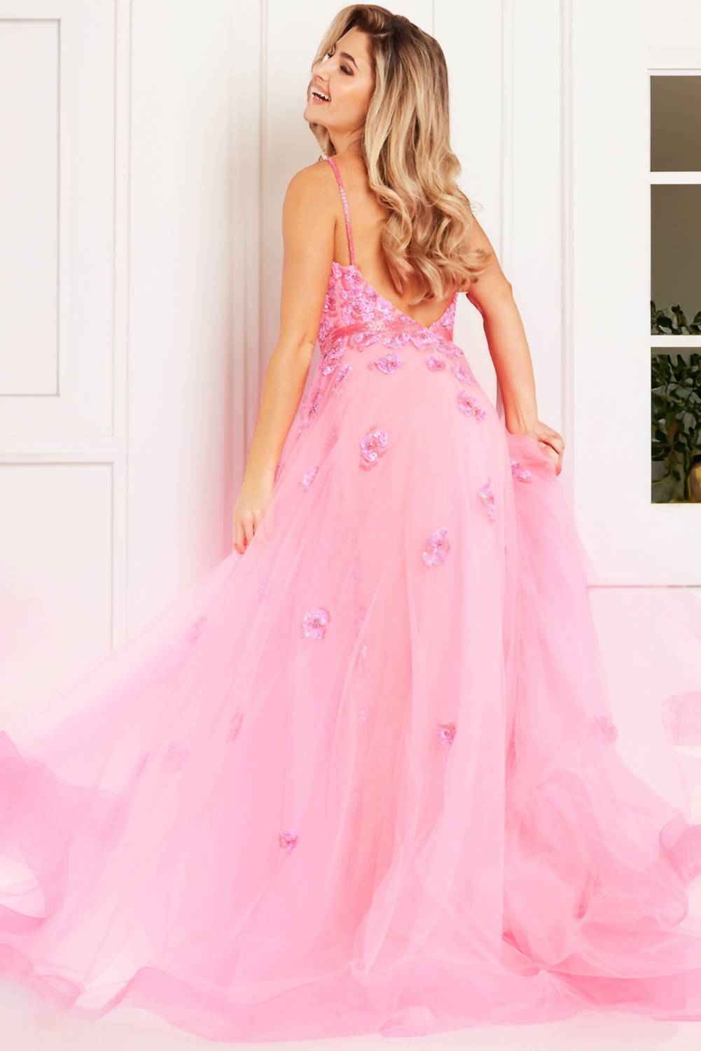 Jovani - Embellished Plunging Neck Gown
