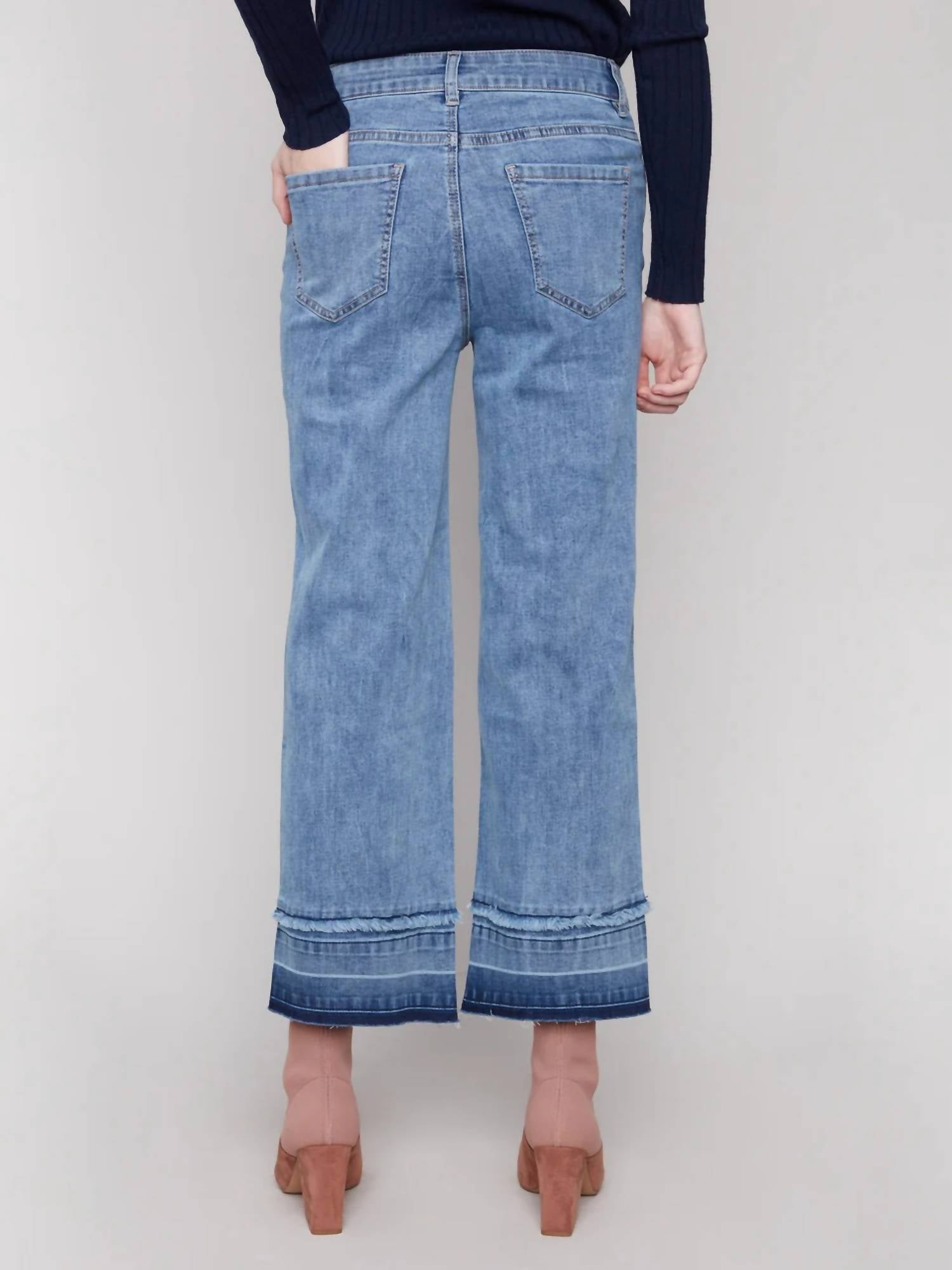 Charlie B - Cropped Flare Leg Denim With Fringe Details