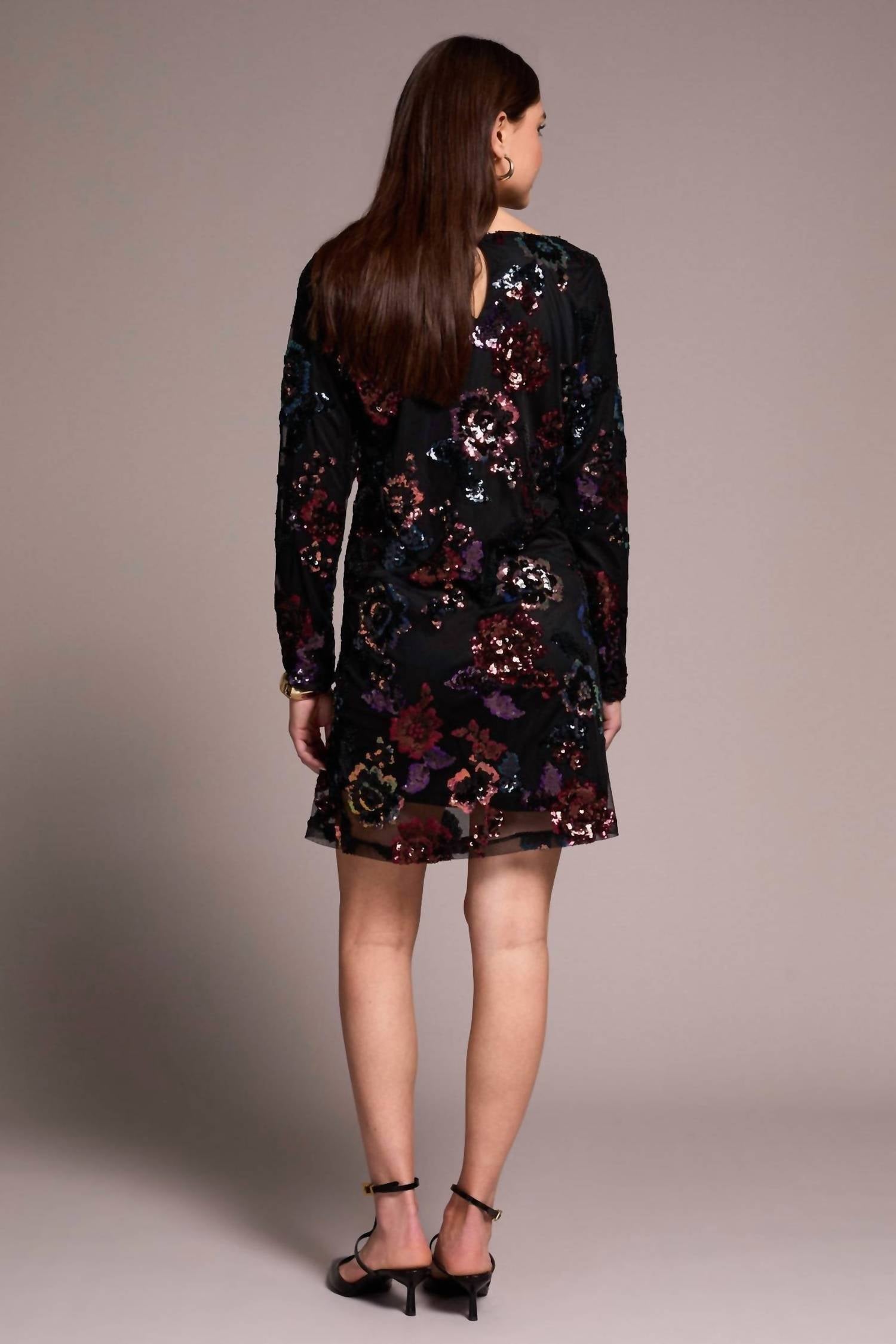 Tribal - Floral Sequin Mesh Lined A-Line Dress