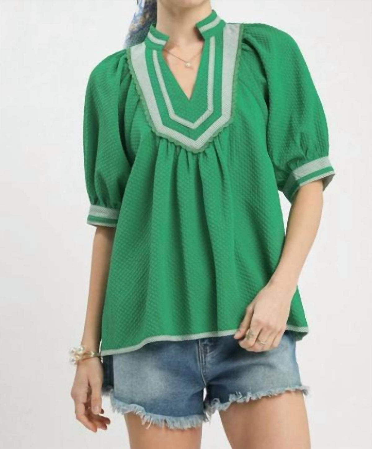 Umgee - Jaacquard Contrast Trim Top