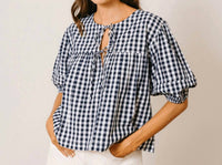 Sunshine Tienda Gingham Mira Top in navy - women's blouse
