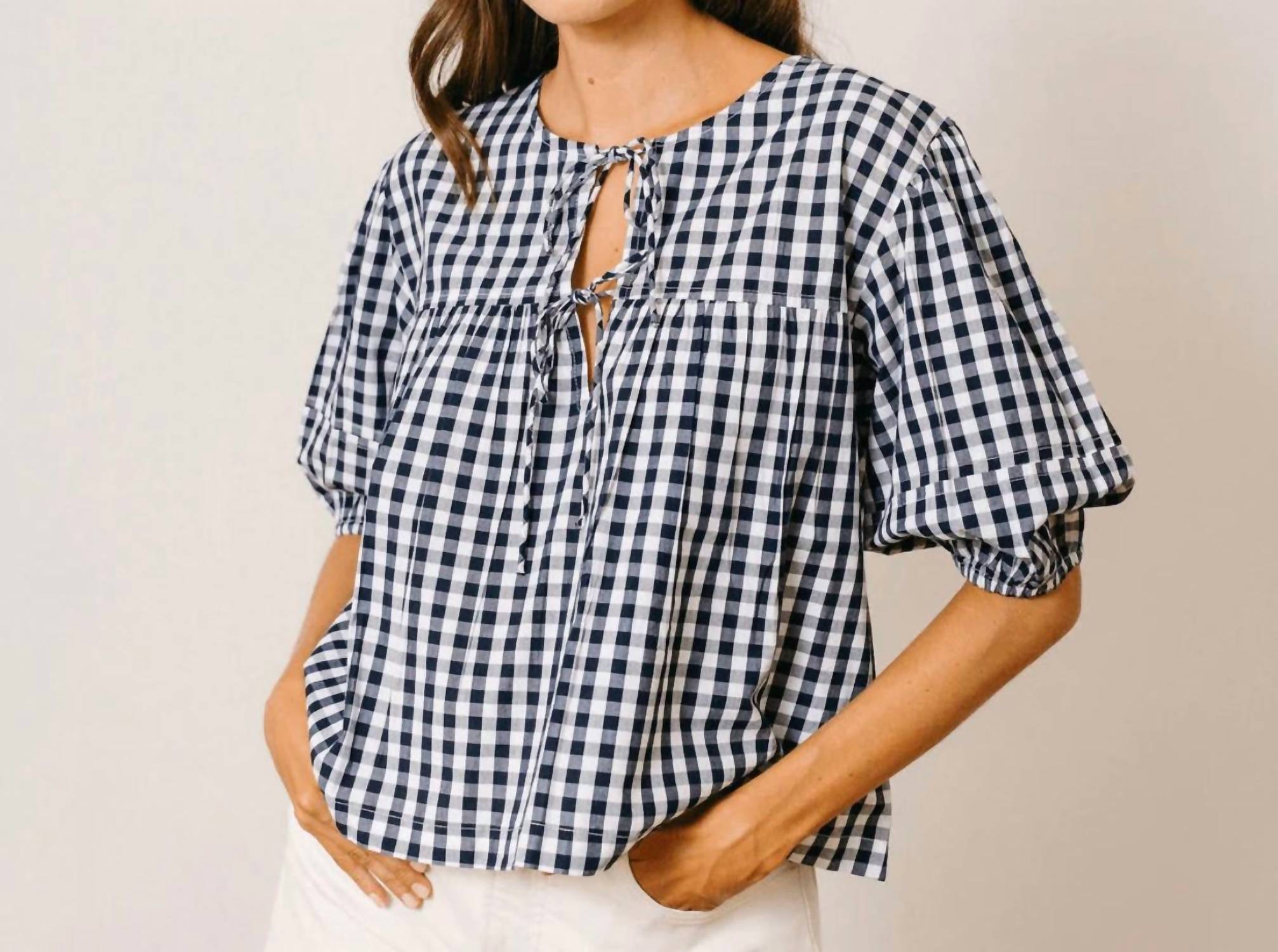 Sunshine Tienda Gingham Mira Top in navy - women's blouse