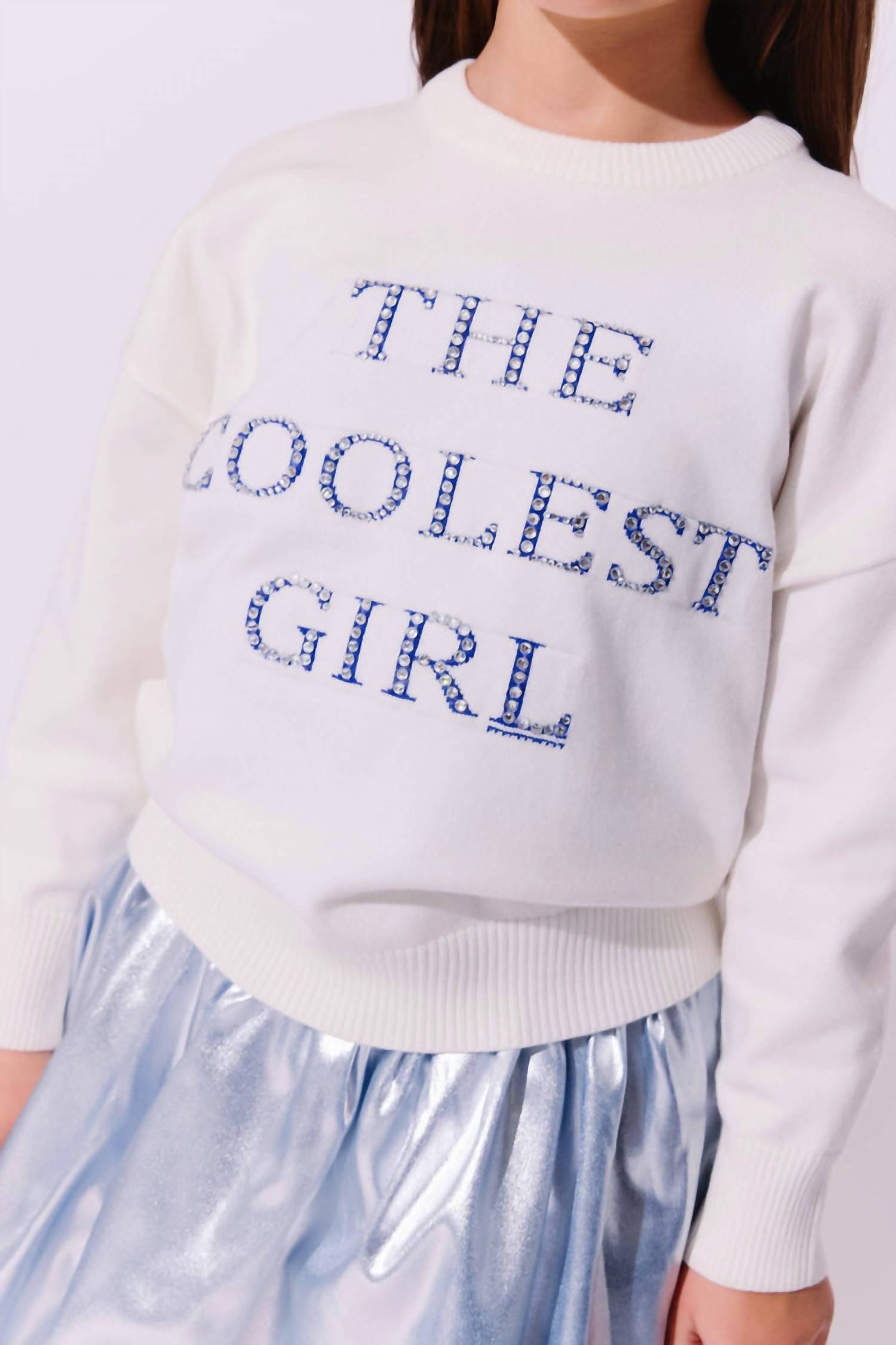 Lola + The Boys Coolest Girl Sparkle Sweatshirt in white - kids' shirt - detail view