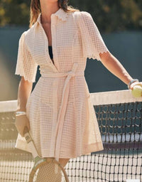 Current Air - Eyelet Short Sleeve Dress W/tie