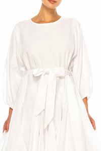 Vivid - Long Sleeve Belted Godet Skirt Flared Dress