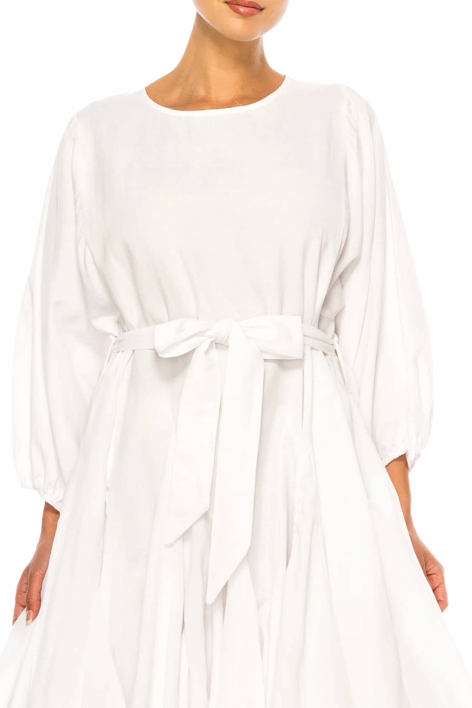 Vivid - Long Sleeve Belted Godet Skirt Flared Dress