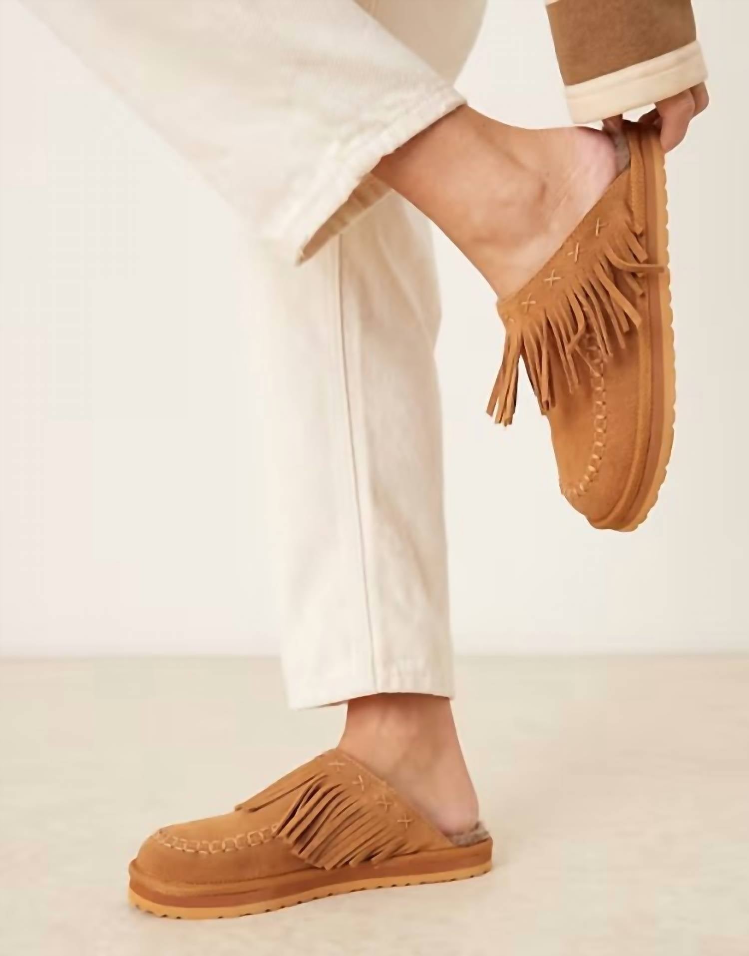 Free People Women's Fallon Fringe Mule in toffee suede 1 - women's shoe - alternate view