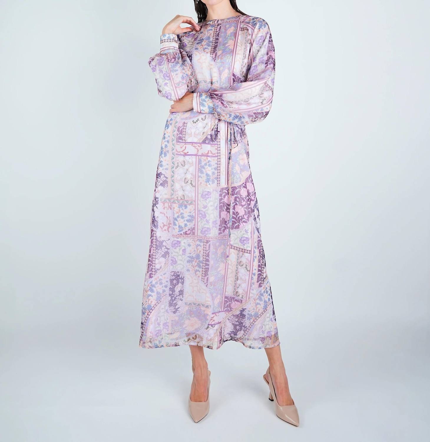 John Abgin - Organza Printed Puff Sleeve Maxi Dress