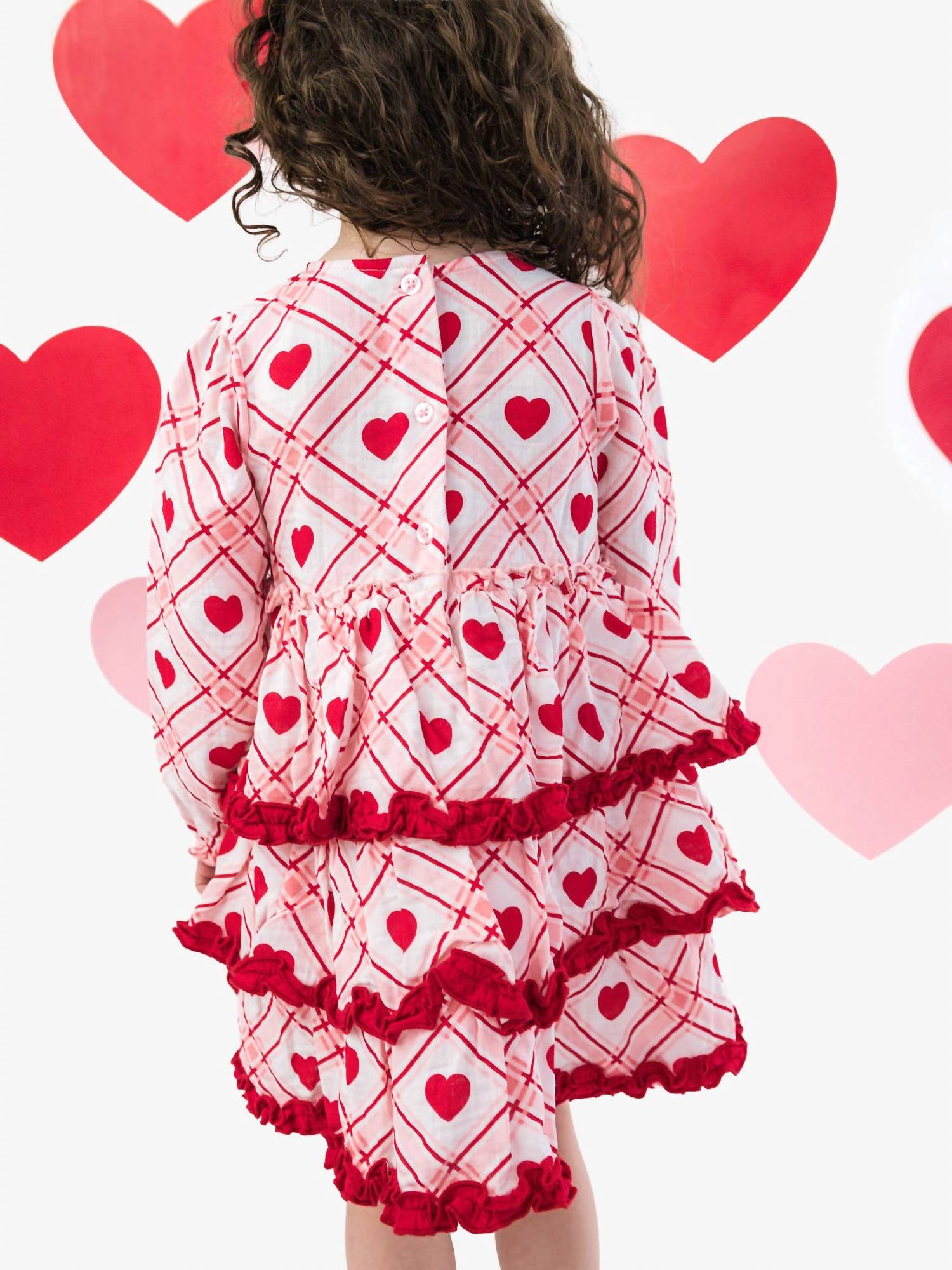 RuffleButts Girl's Sweetheart Plaid Gauze Tiered Ruffle Dress in pink - kids' dress - view 4