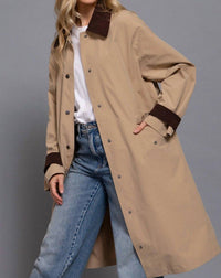 Active Basic - Long Sleeve Contrast Collar Button Down Trench Coat