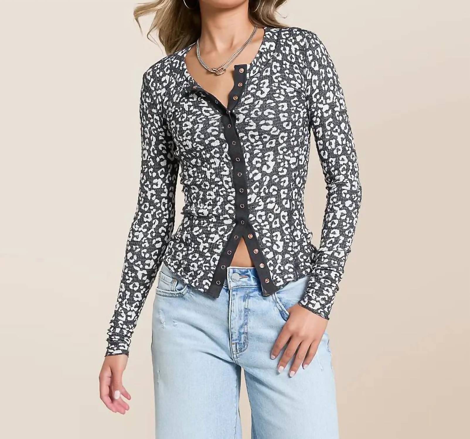 Free People Going Places Printed Cardigan in charcoal combo - women's cardigan