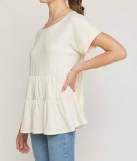 Entro - Round Neck Short Sleeve Tiered Tunic