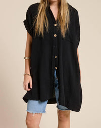 Mimosa Cotton Gauze Button Down Shirt Dress in black - women's shirt - alternate view