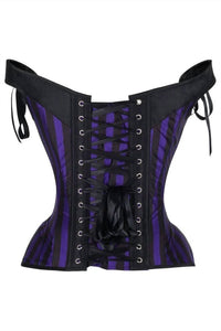 Daisy Corsets Women's Striped Steel Boned Corset With Straps in dark purple black - women's intimate - detail view