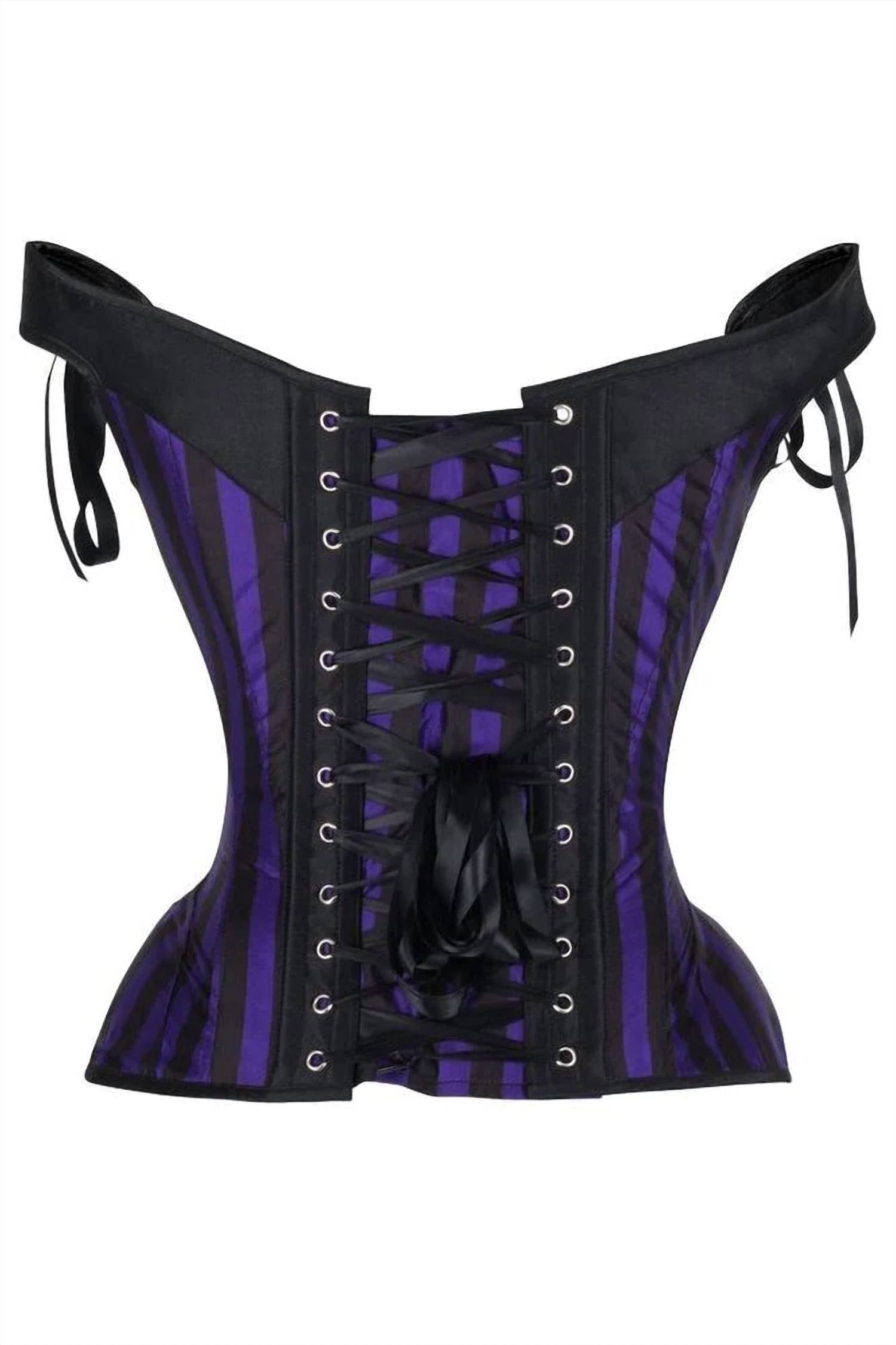 Daisy Corsets Women's Striped Steel Boned Corset With Straps in dark purple black - women's intimate - detail view