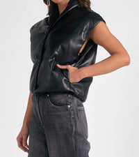 ELAN Faux Leather Vest in black - women's jacket - alternate view