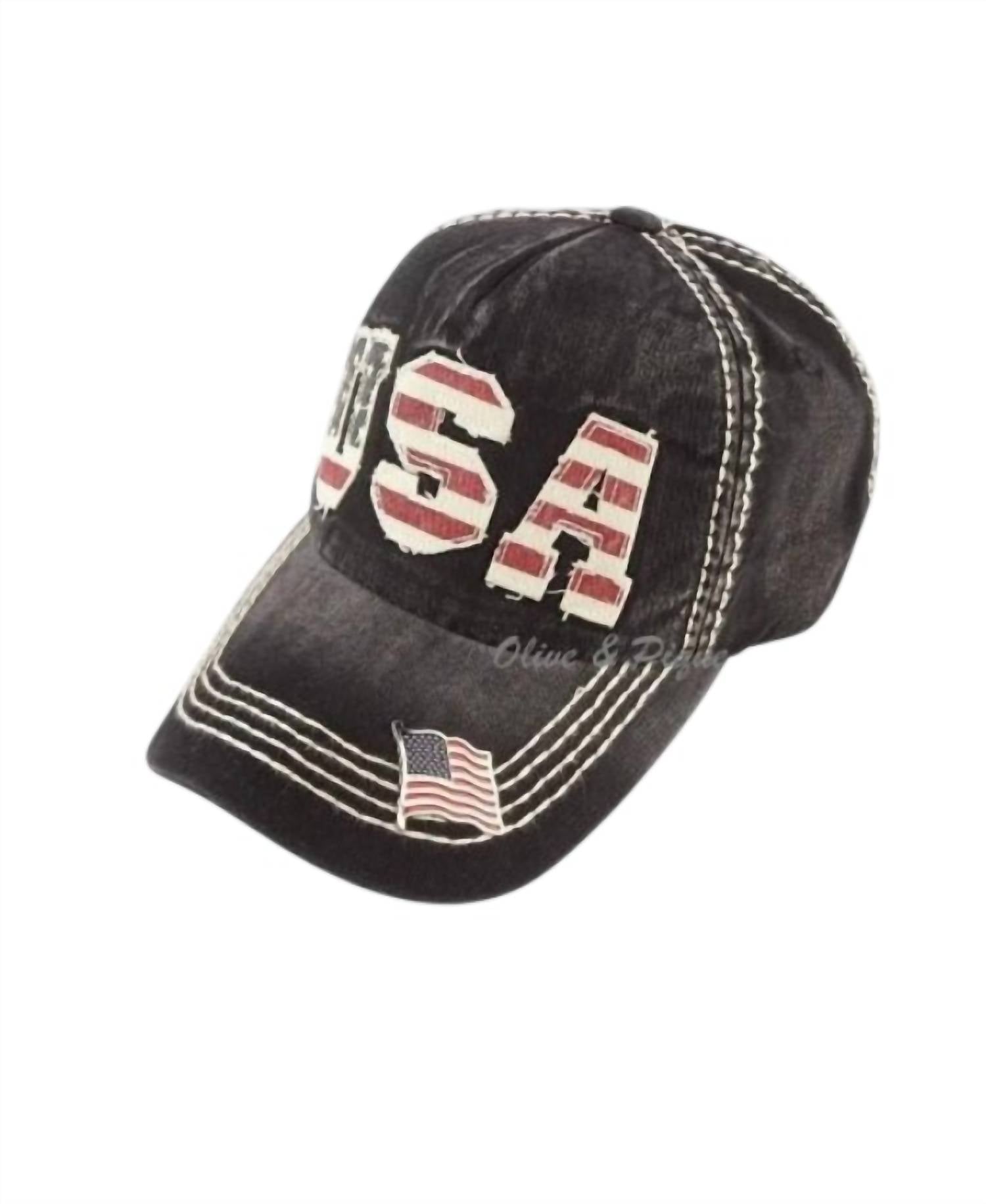 Olive & Pique - Women's Usa Patriotic Vintage Cap
