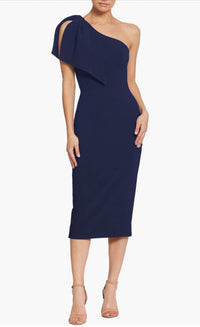 DRESS THE POPULATION Tiffany One-shoulder Midi Dress in midnight - women's dress