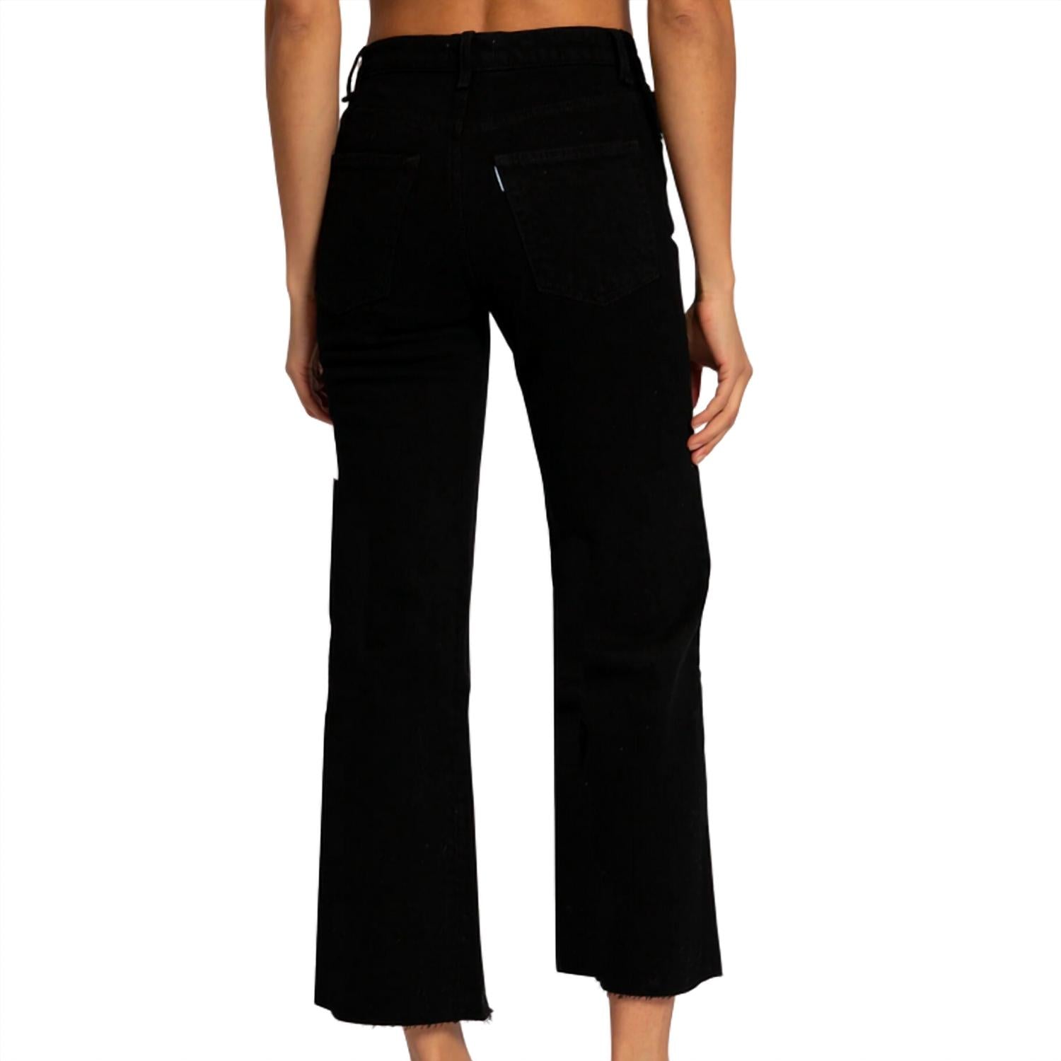 ASKK NY Women's Slim Crop Wide Leg Jean in black resin - women's pants - detail view