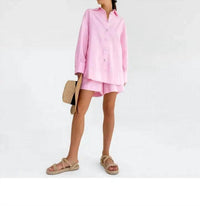 Sweetkama - Ladies Leisure Button-Down Shorts Set