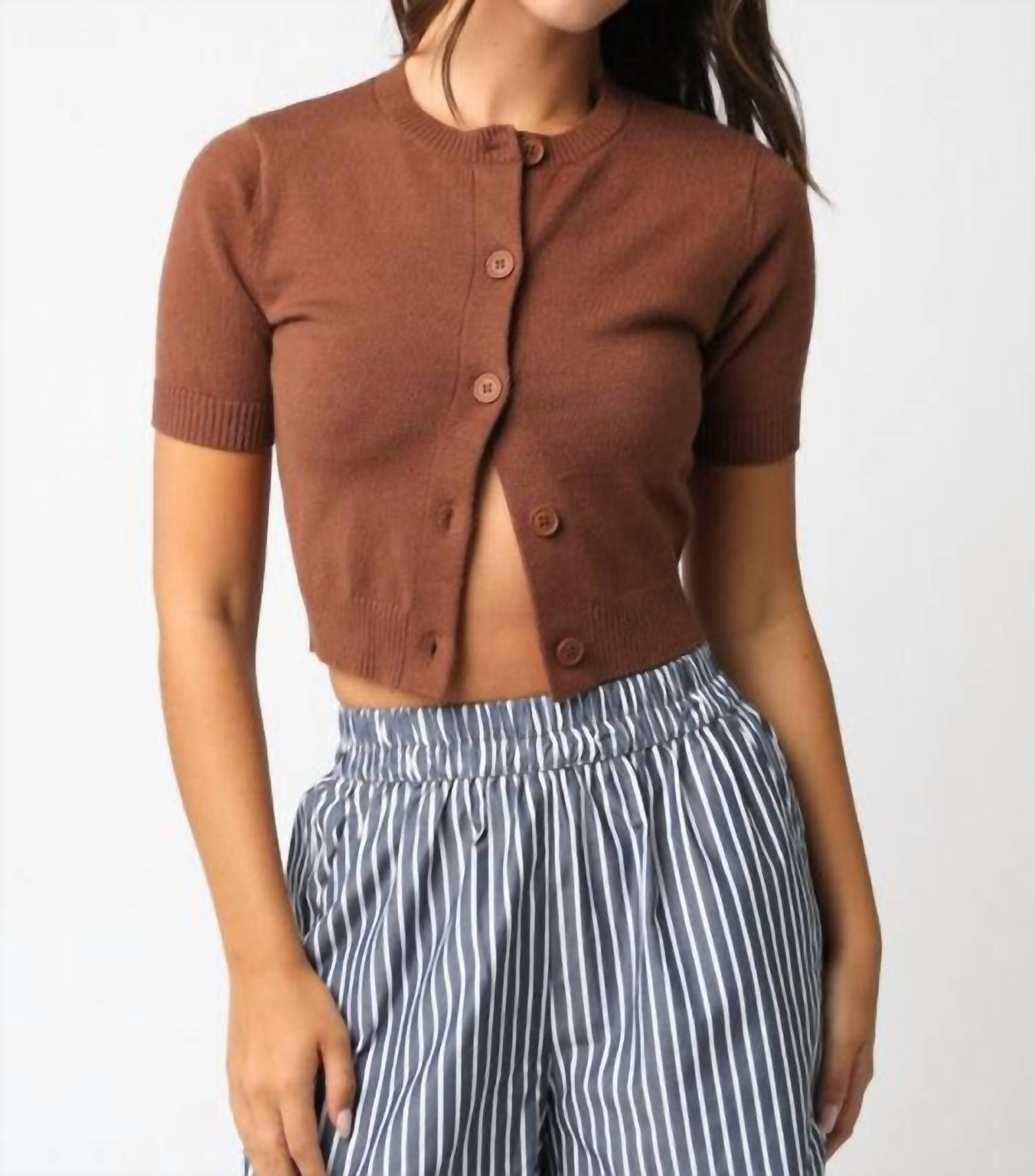 Olivaceous - Bella Short Sleeve Knit Cardigan