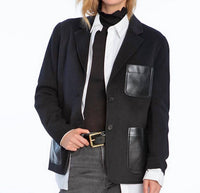 Elliott Lauren Women's Knit Sleeves Vegan Leather Blazer in black - women's jacket