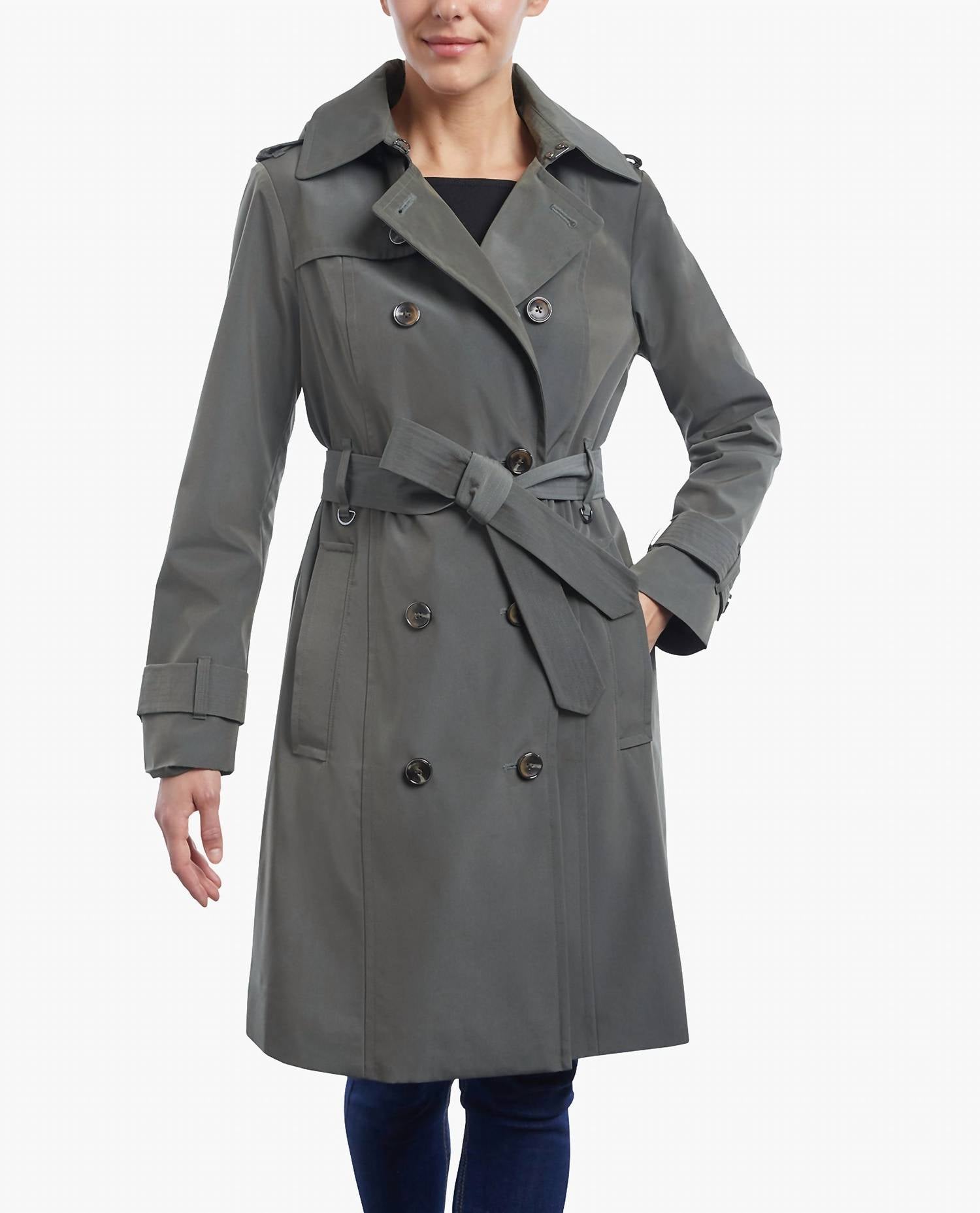 London Fog - Double Breasted Button Front Trench With Belt