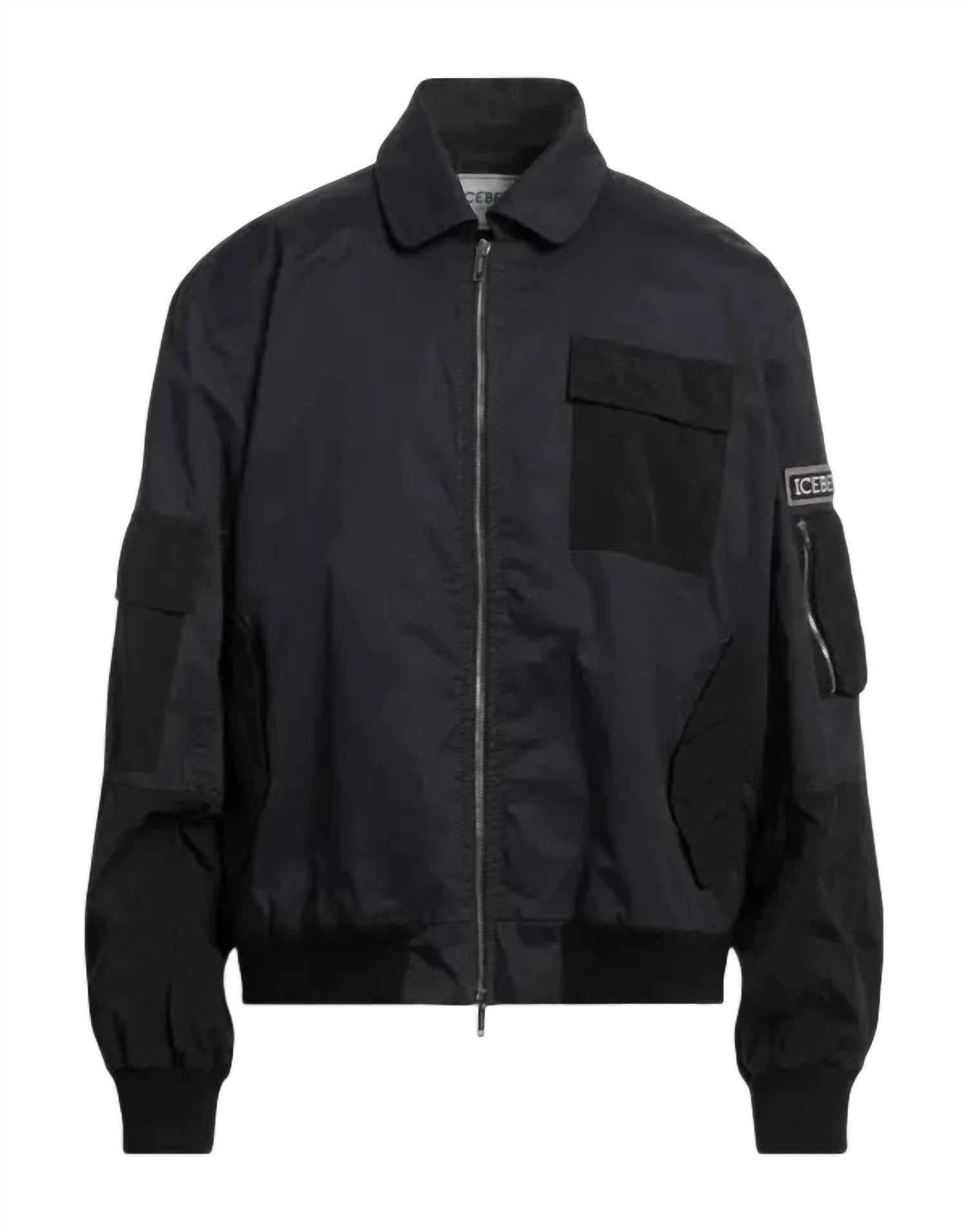 Iceberg Men's Bomber Jacket in navy black - men's jacket - detail view