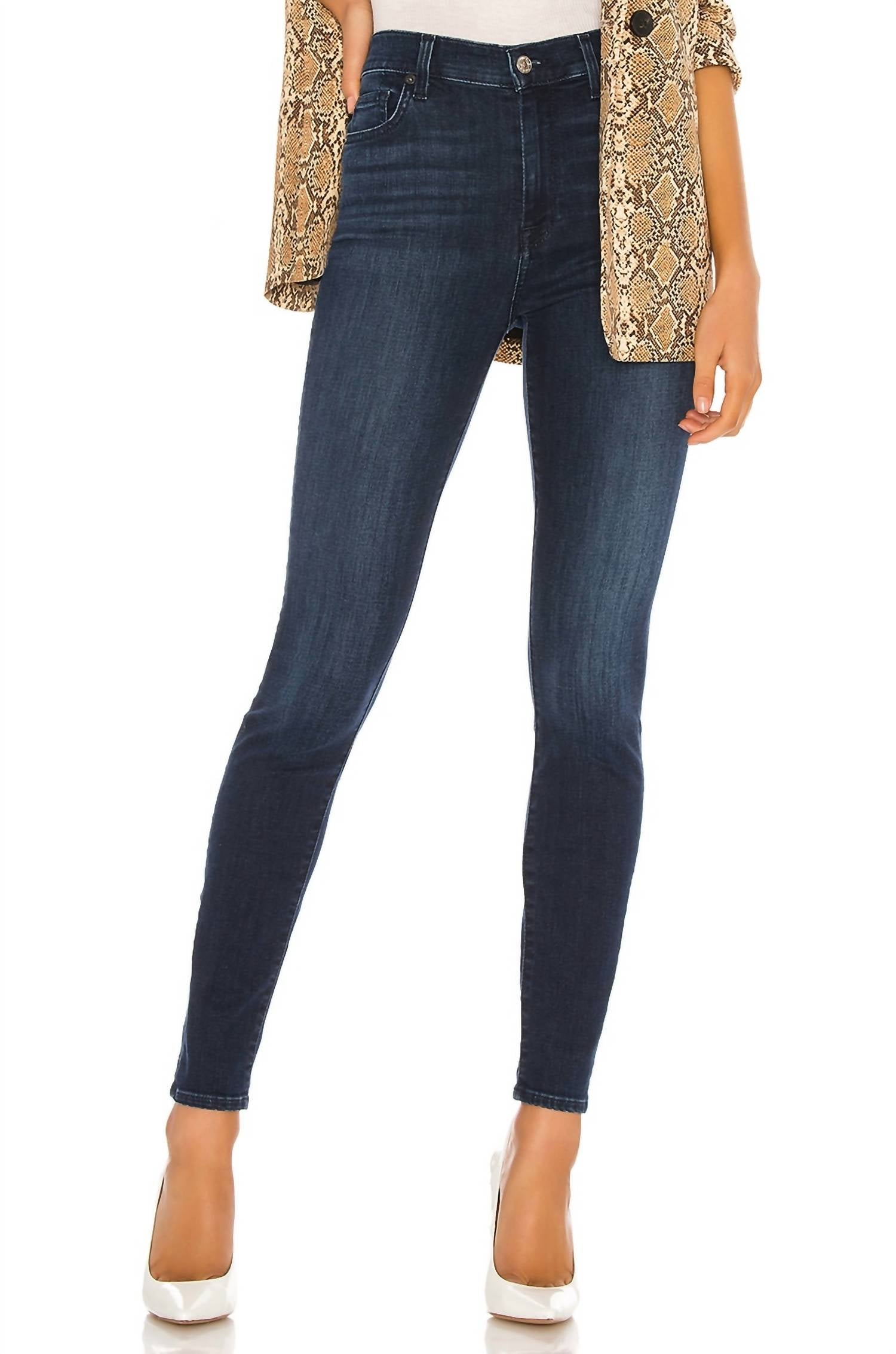 7 For All Mankind Blair High Waist Super Skinny Jeans in dark wash denim - women's jeans