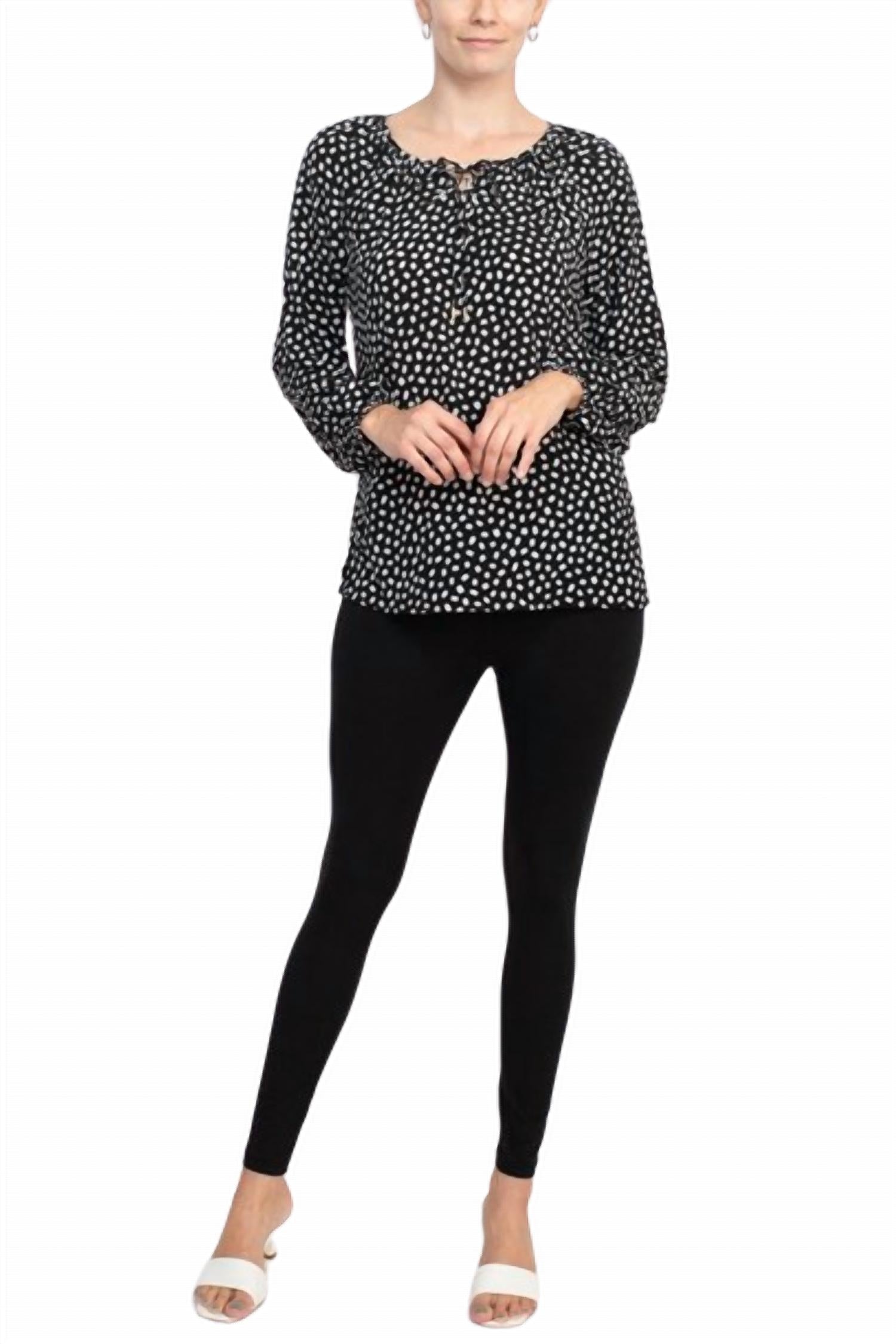 Counterparts - Women's Tie Neck Long Sleeve Printed Chiffon Mesh Top