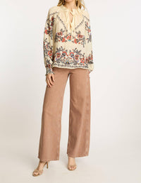 CABALLERO Vickie Top in zebra leaf - women's long sleeve top - detail view