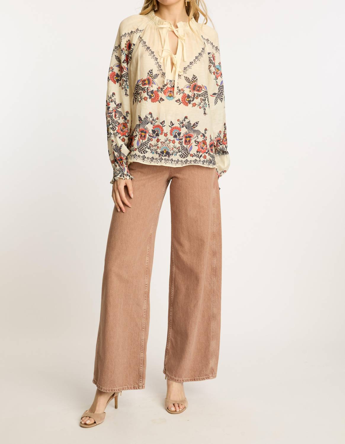 CABALLERO Vickie Top in zebra leaf - women's long sleeve top - detail view
