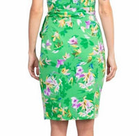Maggy London - V-neck Tie Waist Gathered Side Floral Print Jersey Dress