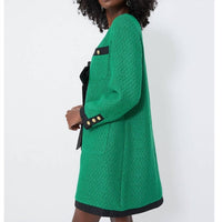 Pomander Place Coco Tweed Bow V-neck Long Sleeve Mini Dress in green - women's dress - detail view