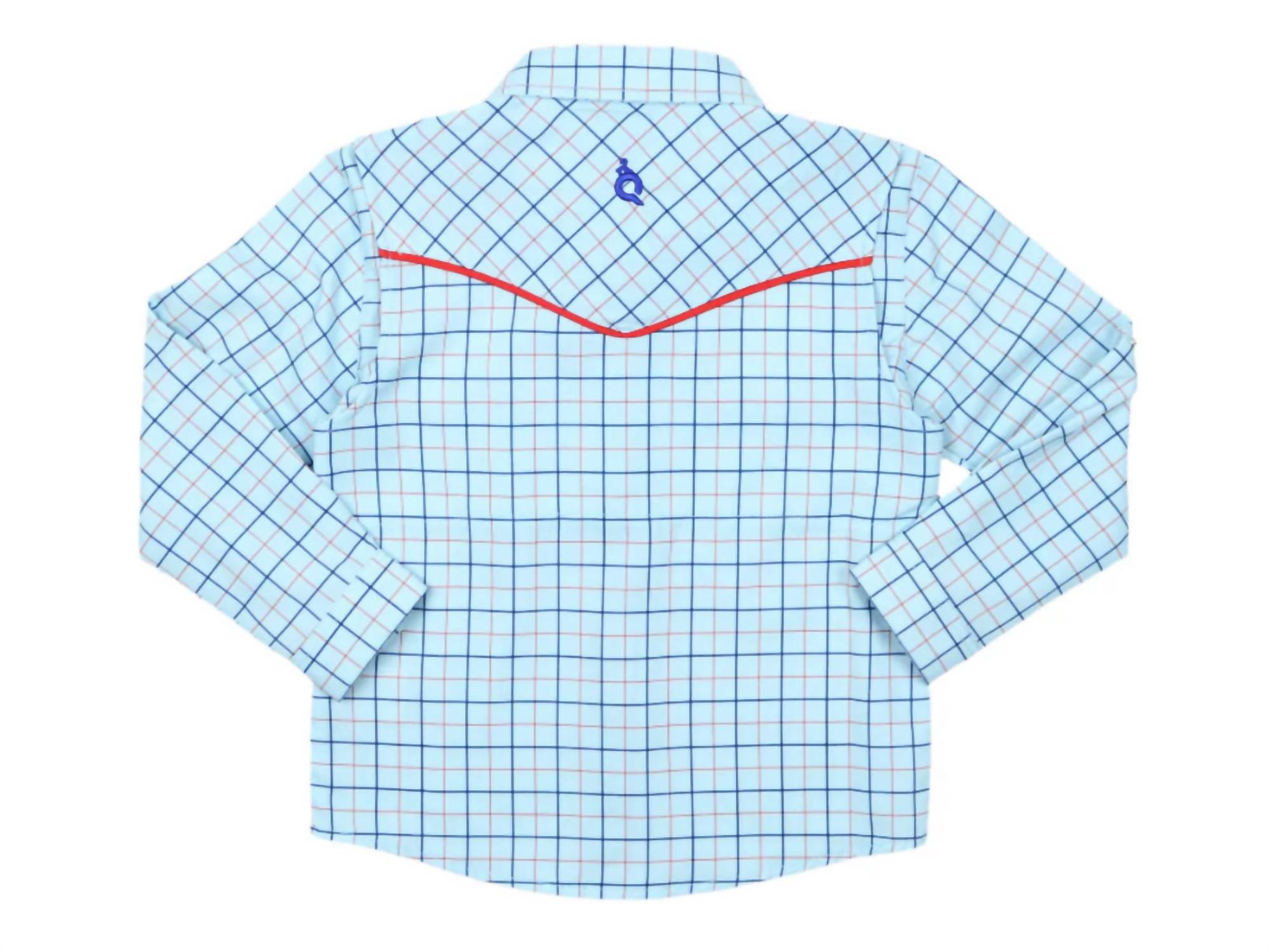 Blue Quail Clothing Co. Tattersall Pearl Snap Long Sleeve Shirt in blue - kids' shirt - alternate view