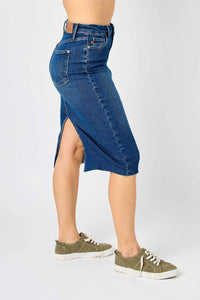 Judy Blue - High Waist Back Slit Hem Mid Length Skirt