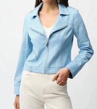 Joseph Ribkoff - Fitted Faux Suede Zip Up Moto Jacket