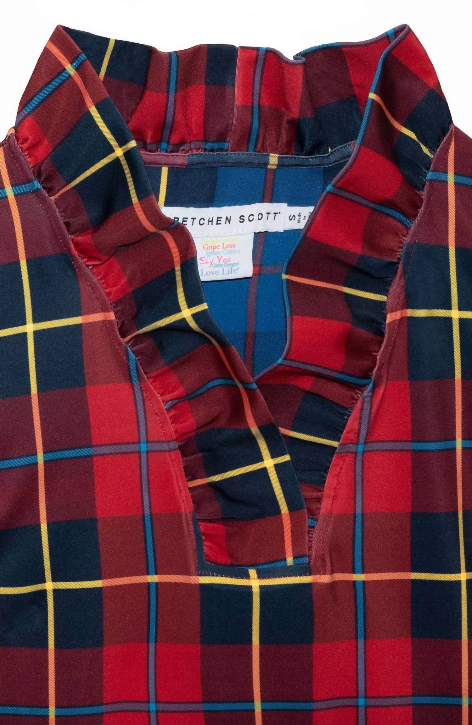GRETCHEN SCOTT Ruffneck Plaidly Cooper Top Plus in red multi - women's blouse - view 4