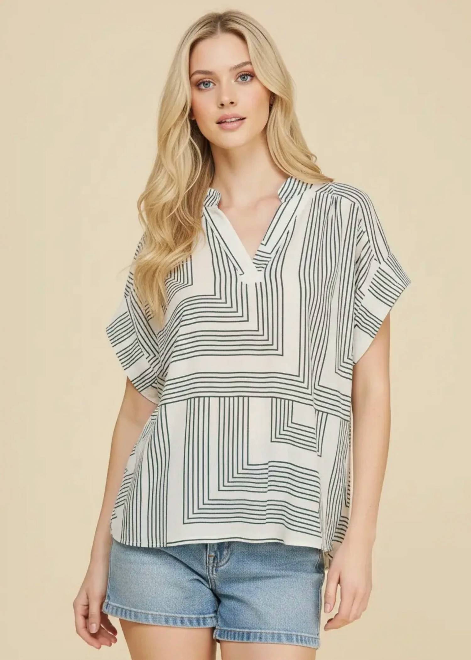Pinch - Geo V-neck Blouse