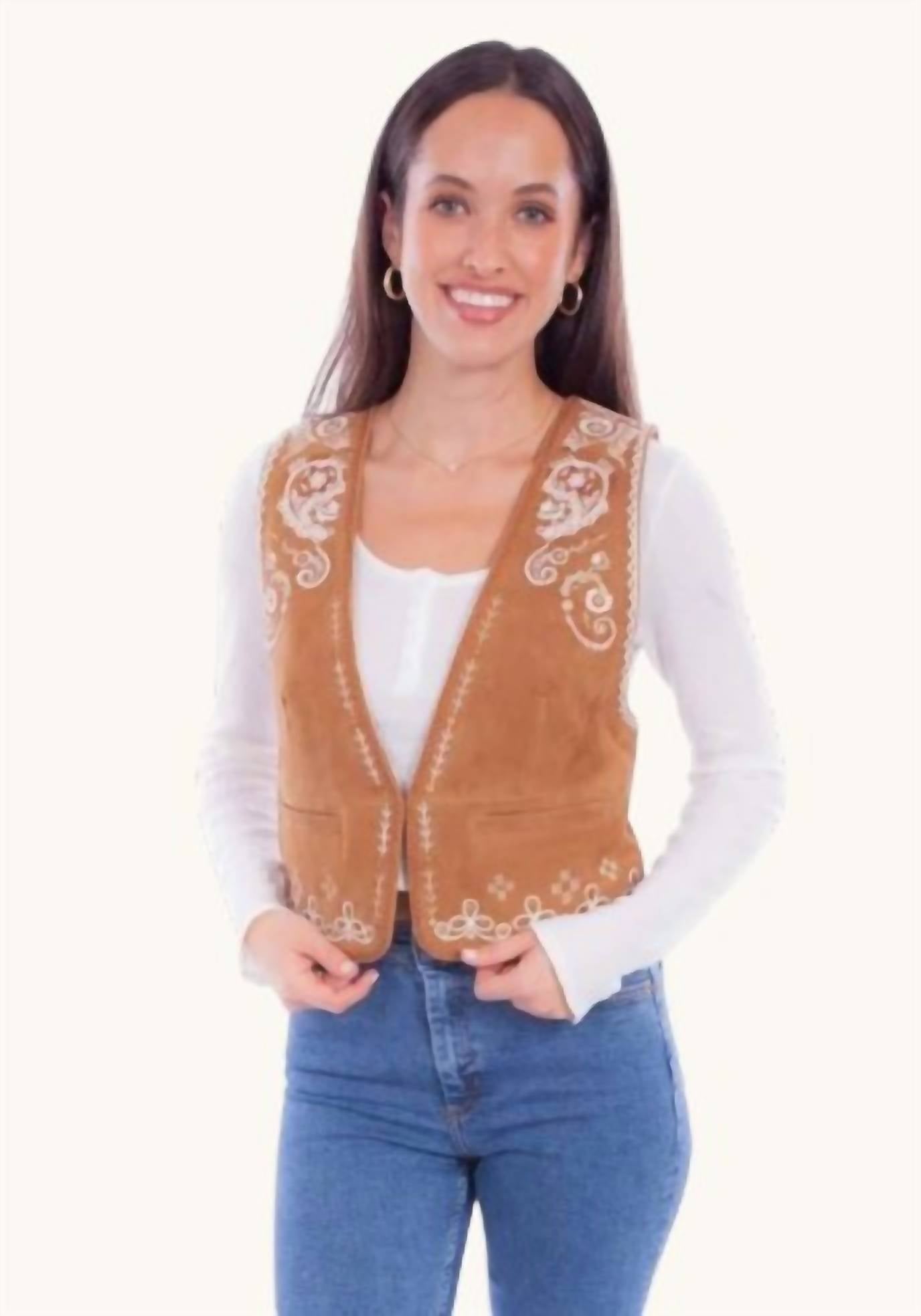 Scully - Women's Embroidered Leather Vest