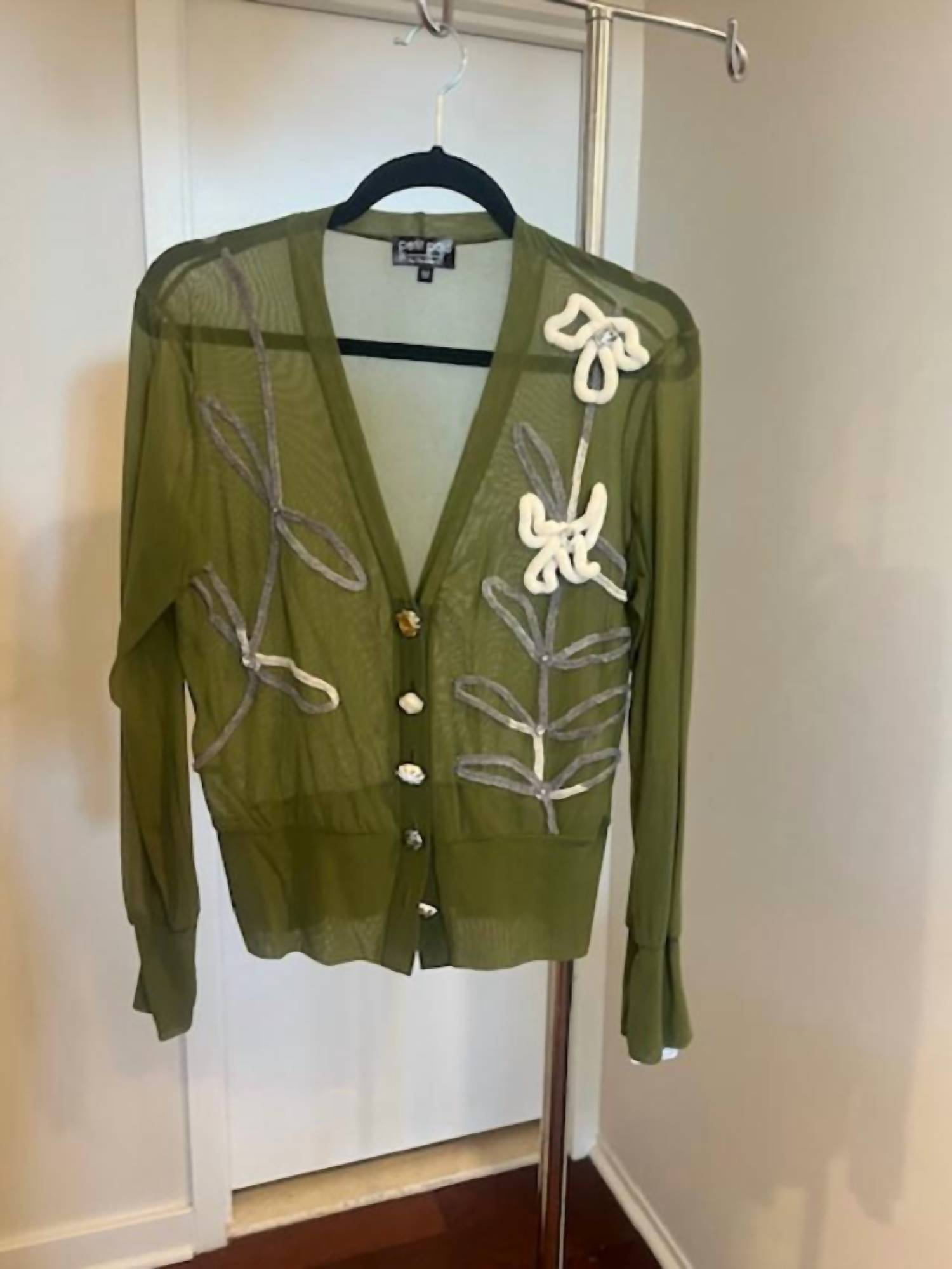 Petit Pois By Viviana G Women's Embellished Cardigan in green - women's long sleeve top