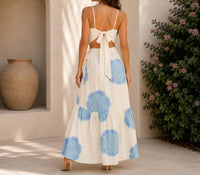 Mystery Resort - Azure Bloom Tie Top Maxi Skirt Set