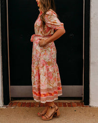 Jade - Aloha Bloom Button Front Short Sleeve Midi Dress